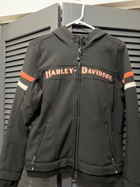 Harley-Davidson Black Jacket with Orange and White Stripes